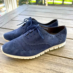 Cole Haan Zerogrand Blue Suede Wingtip Oxford Shoes Womens Size 9B